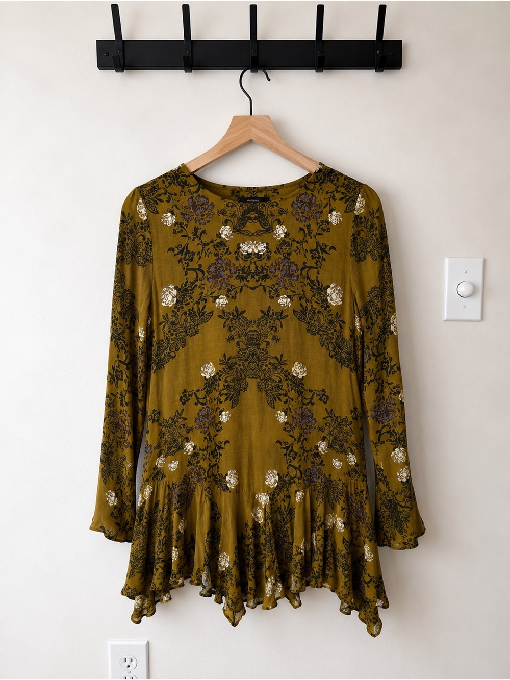 Free People Mustard Floral Low Back Mini Dress XS Boho